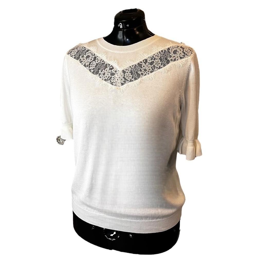 Dorothy Perkins (UK) Short Sleeve Lightweight Knit with Lace & Sleeve Ruffle